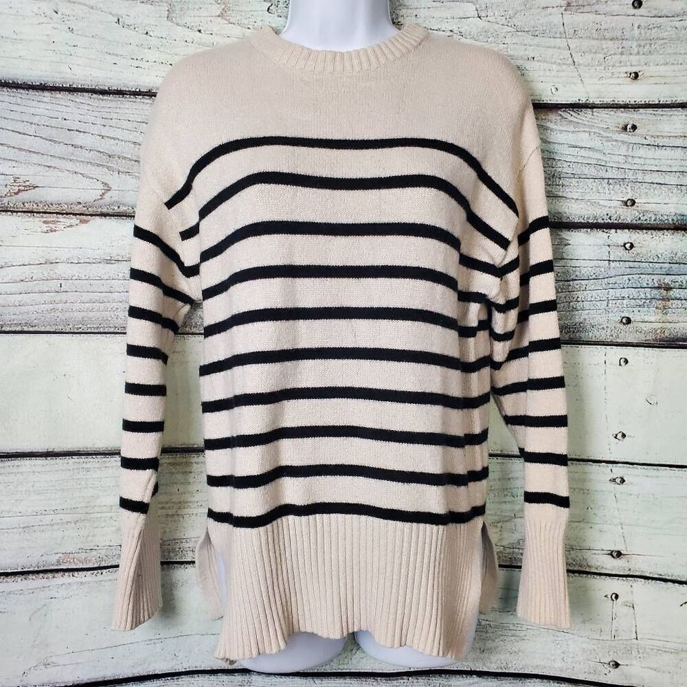 Love Change Italy Women’s Black Stripe Beige Knit Sweater Size Medium